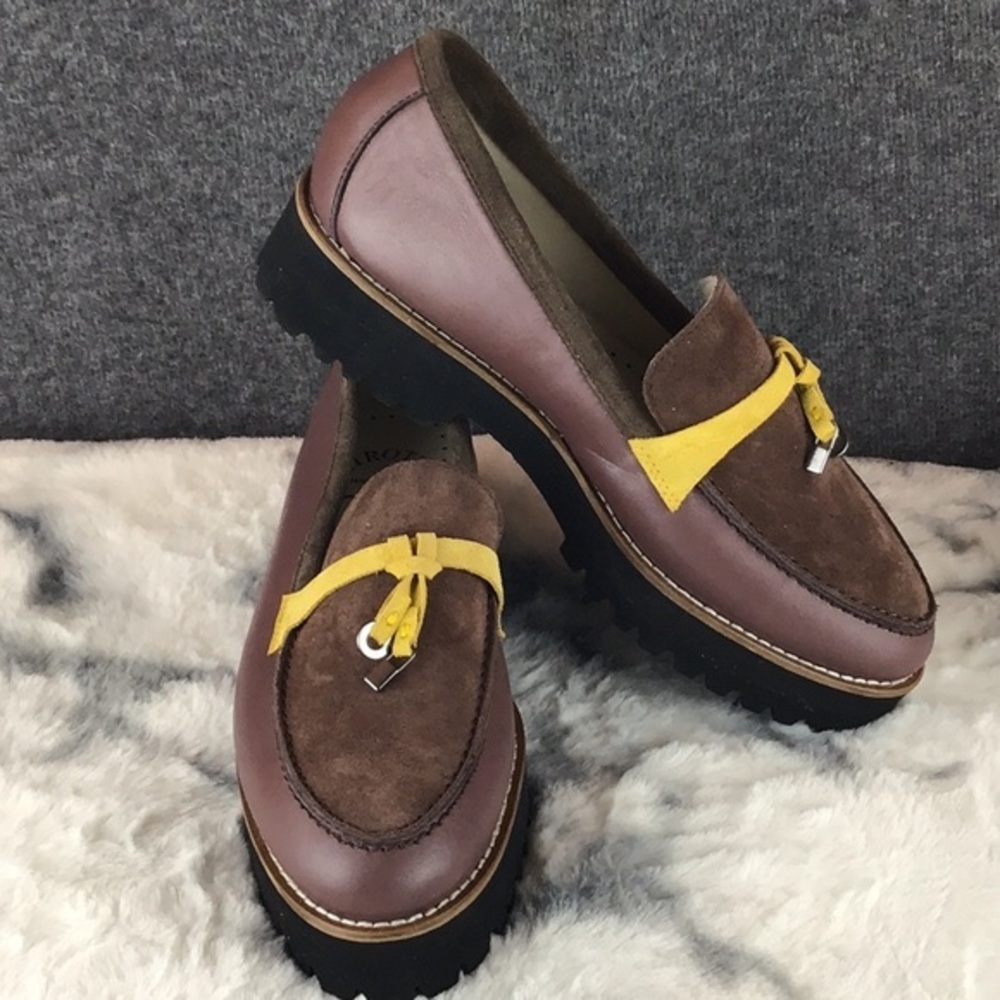 Leather Handmade Italian Chunky Loafers Brown and Plum‎ Size 9